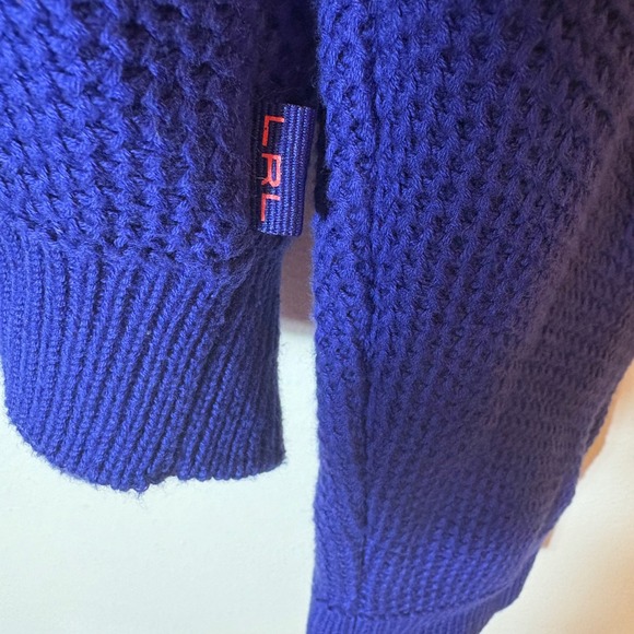 Lauren Ralph Lauren Blue Cotton Knit Hooded V-Neck Pullover Size Large - Picture 6 of 8